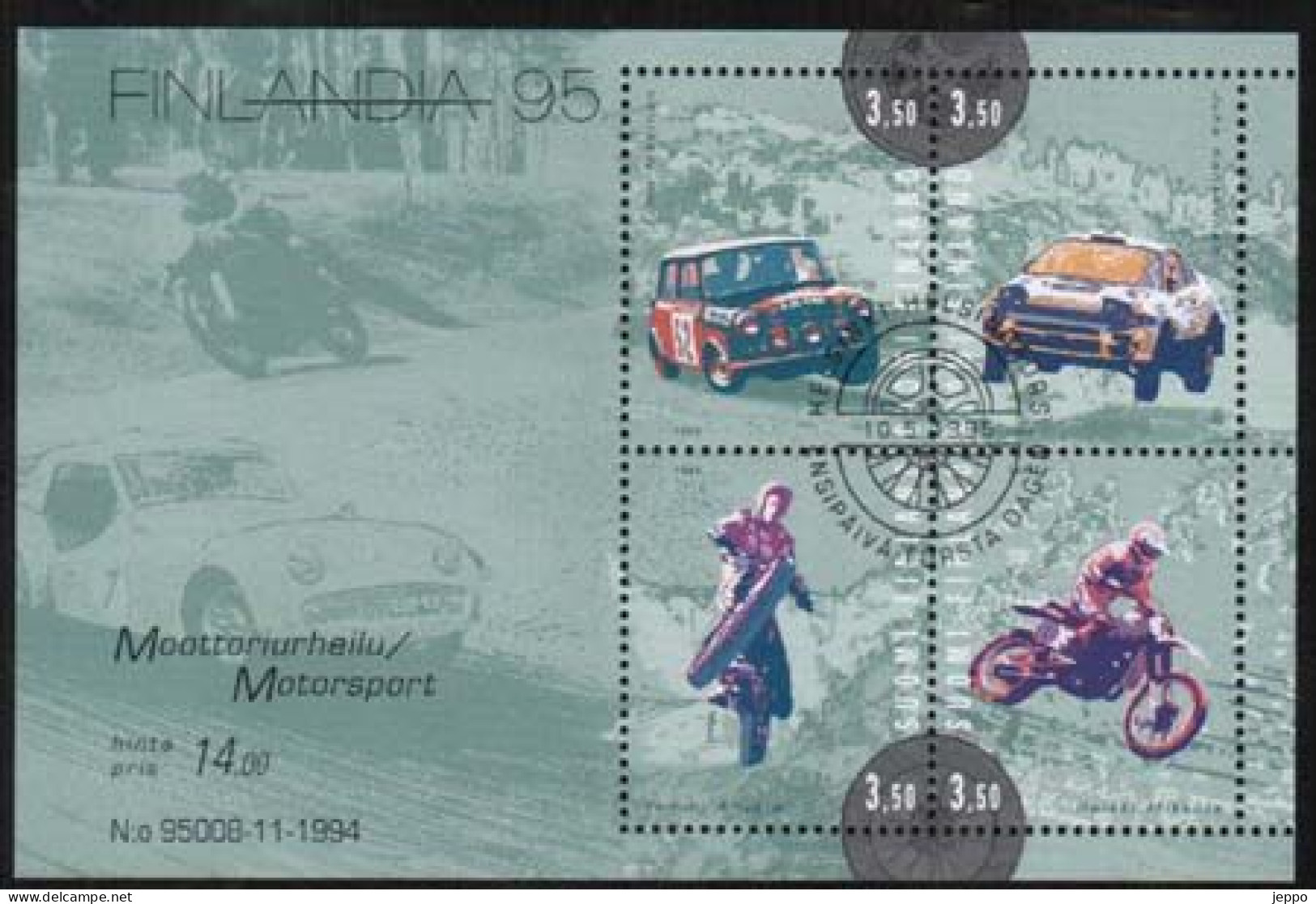 1995  Finland, Motor Sports FD-stamped Min. Sheet. - Blocs-feuillets