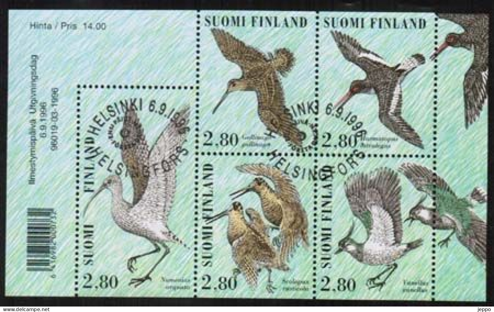 1996 Finland, Shore Birds, Min.sheet FD-stamped. - Blocks & Kleinbögen