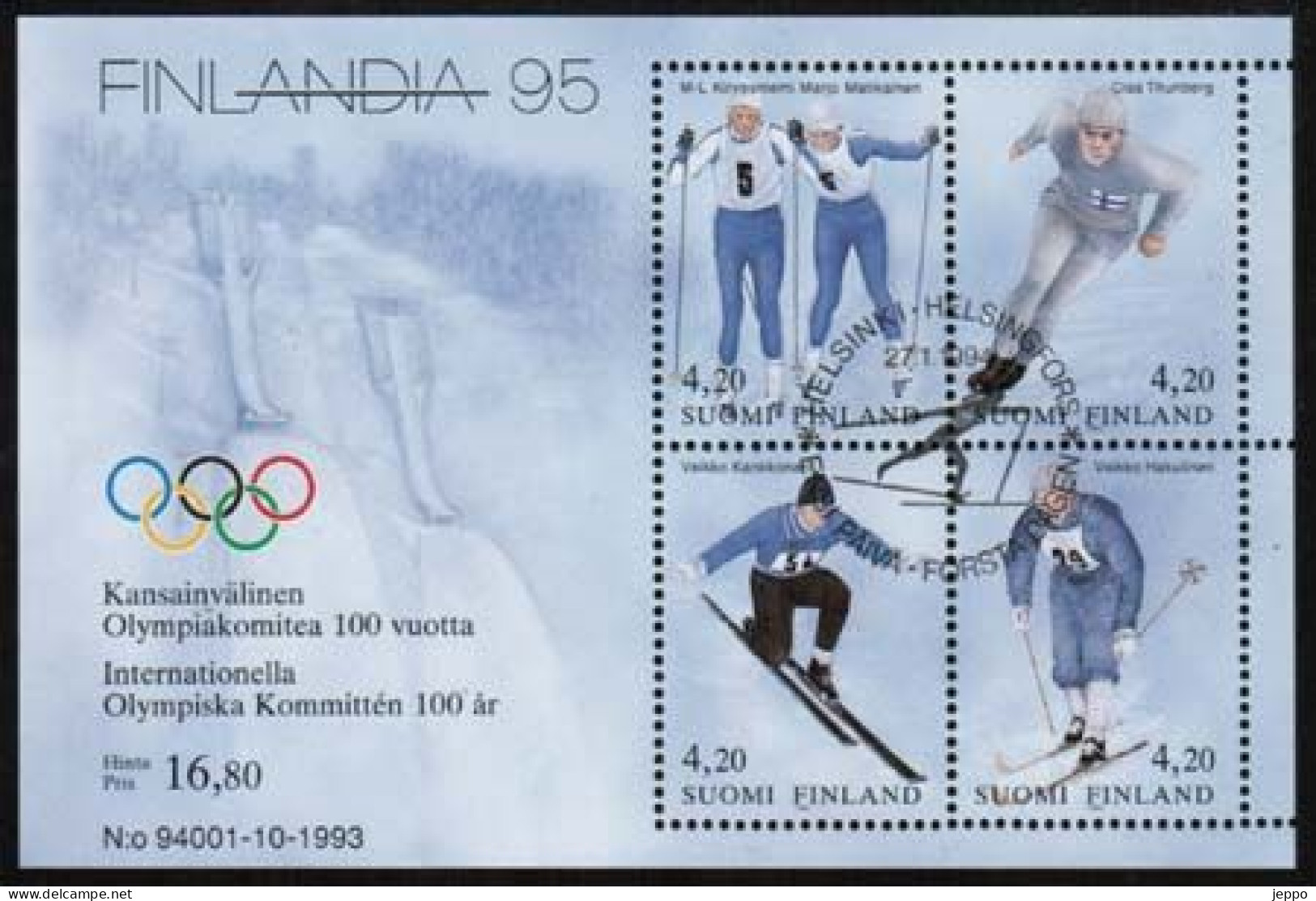 1994 Finland Michel Bl 11 Winter Sports FD Stamped. - Blocks & Sheetlets