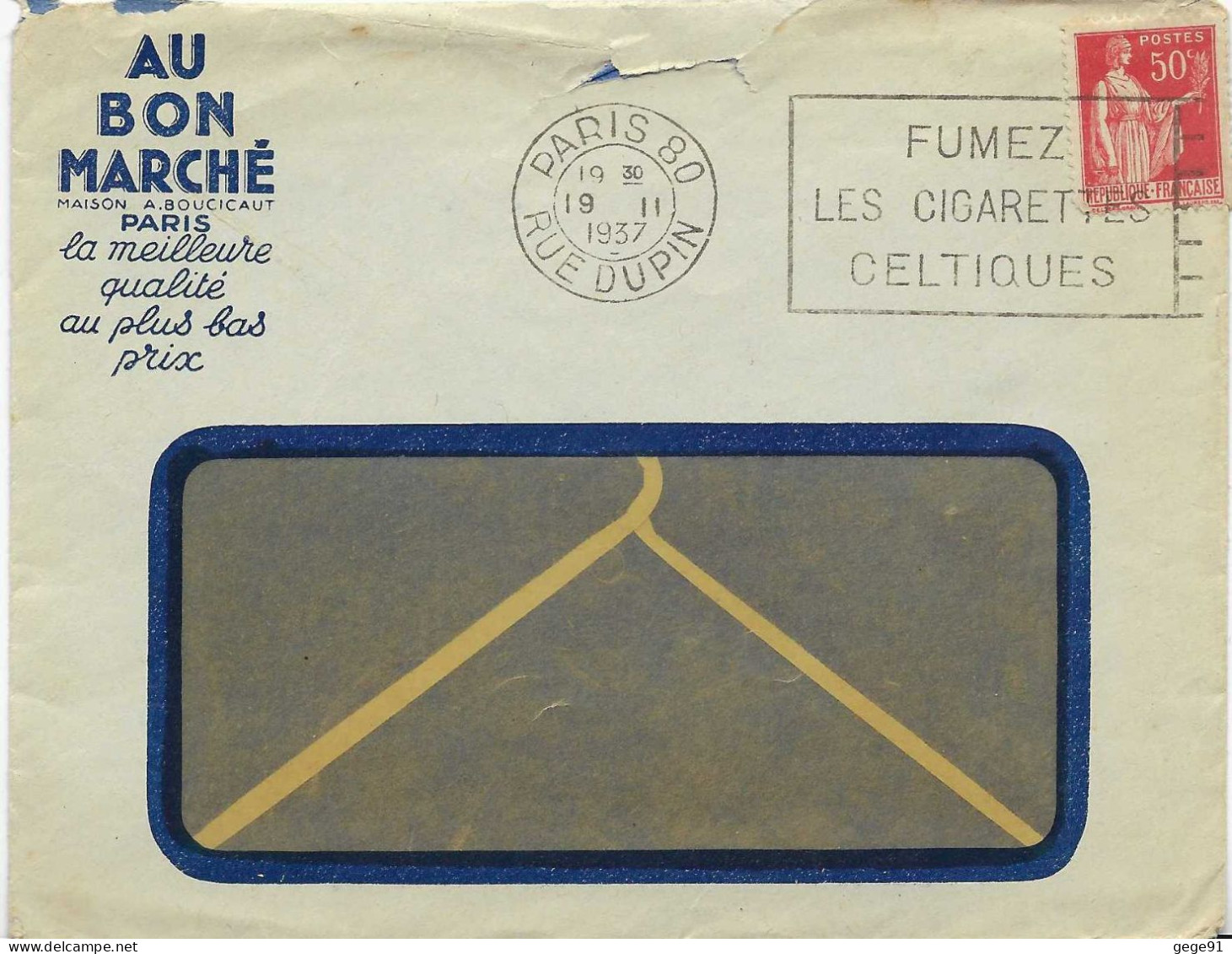 Flier De Paris 80 - Fumez Les Cigarettes Celtiques - Oblitérations Mécaniques (flammes)