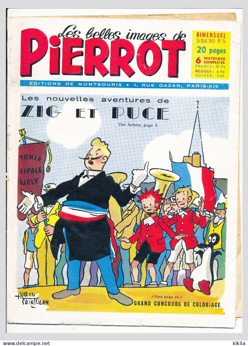 Les Belles Images De PIERROT Journal N° 36 15 Septembre 1953 Cri Cri Nano Et Nanette Zig Et Puce Oncle Lapinos Topolino* - Pierrot
