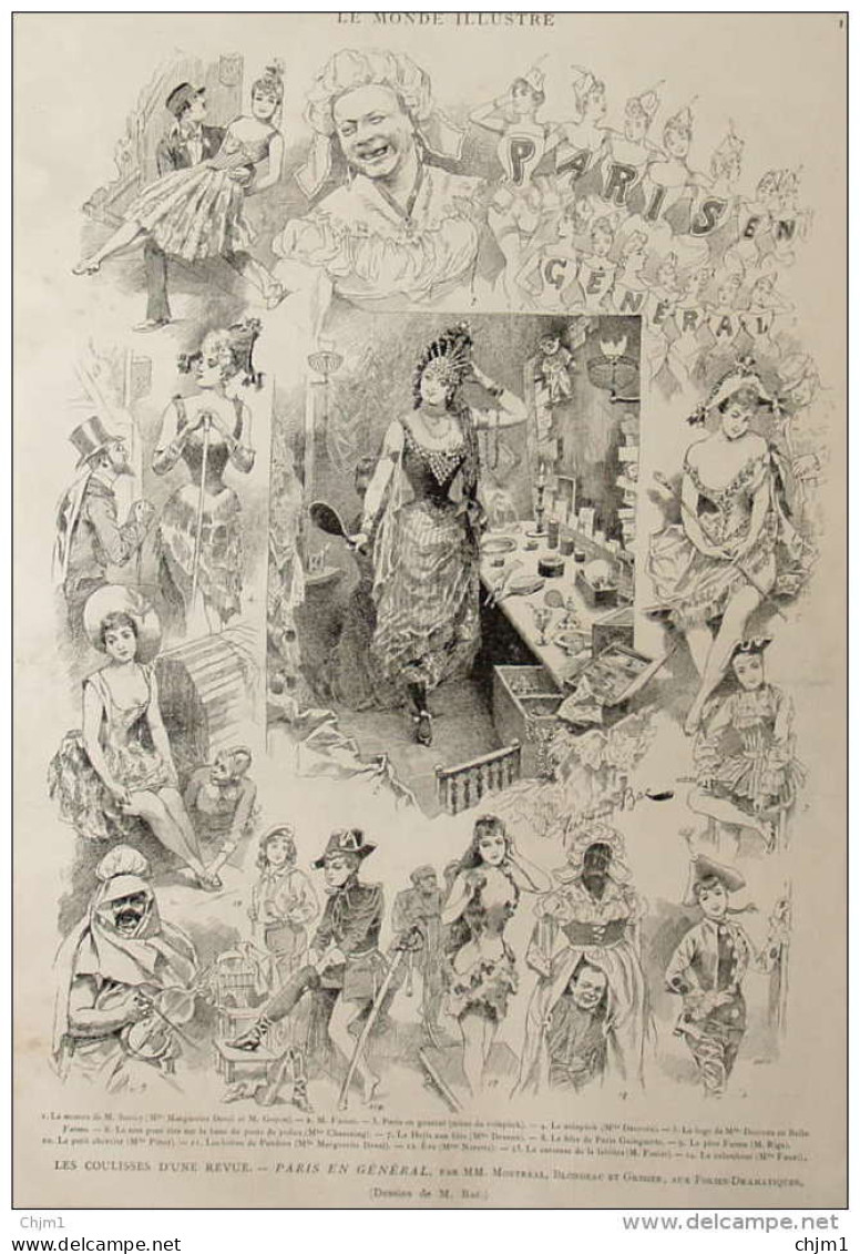 Les Coulisses D'une Revue "Paris En Général" Par MM. Montréal, Blondeau Et Grisier - Page Original 1887 - Historical Documents
