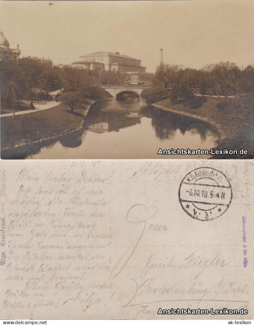 Postcard Riga Rīga Ри́га Stadtkanal Und National Oper 1918  - Lettland