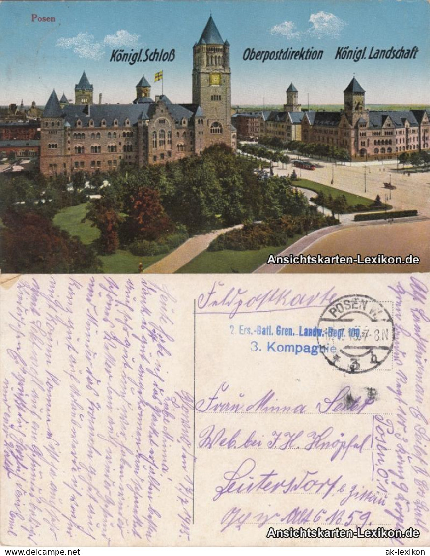 Postcard Posen Poznań Schloß, Post Und Bank 1915  - Pologne