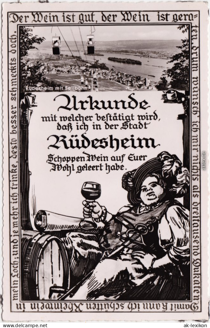 Ansichtskarte Rüdesheim (Rhein) Urkunde, Rüdesheim Mit Seilbahn 1956 - Ruedesheim A. Rh.