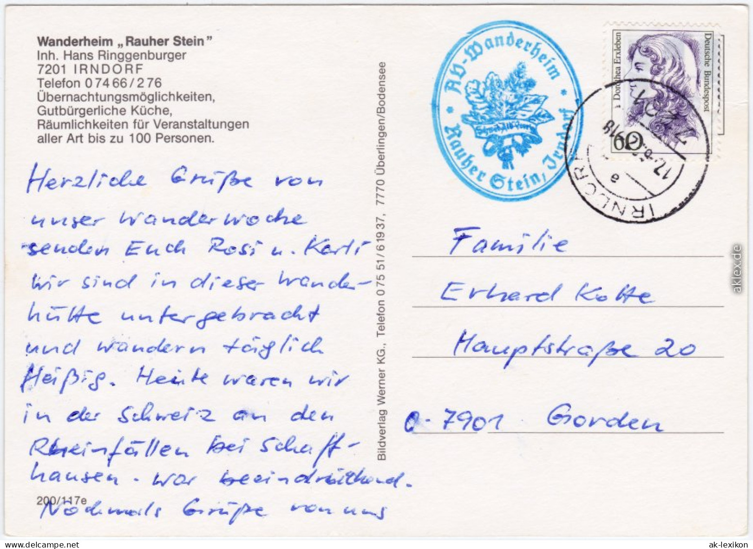 Irndorf Wanderheim "Rauher Stein",  Außen- Und Innenansicht Mit Gästeraum 1992 - Other & Unclassified