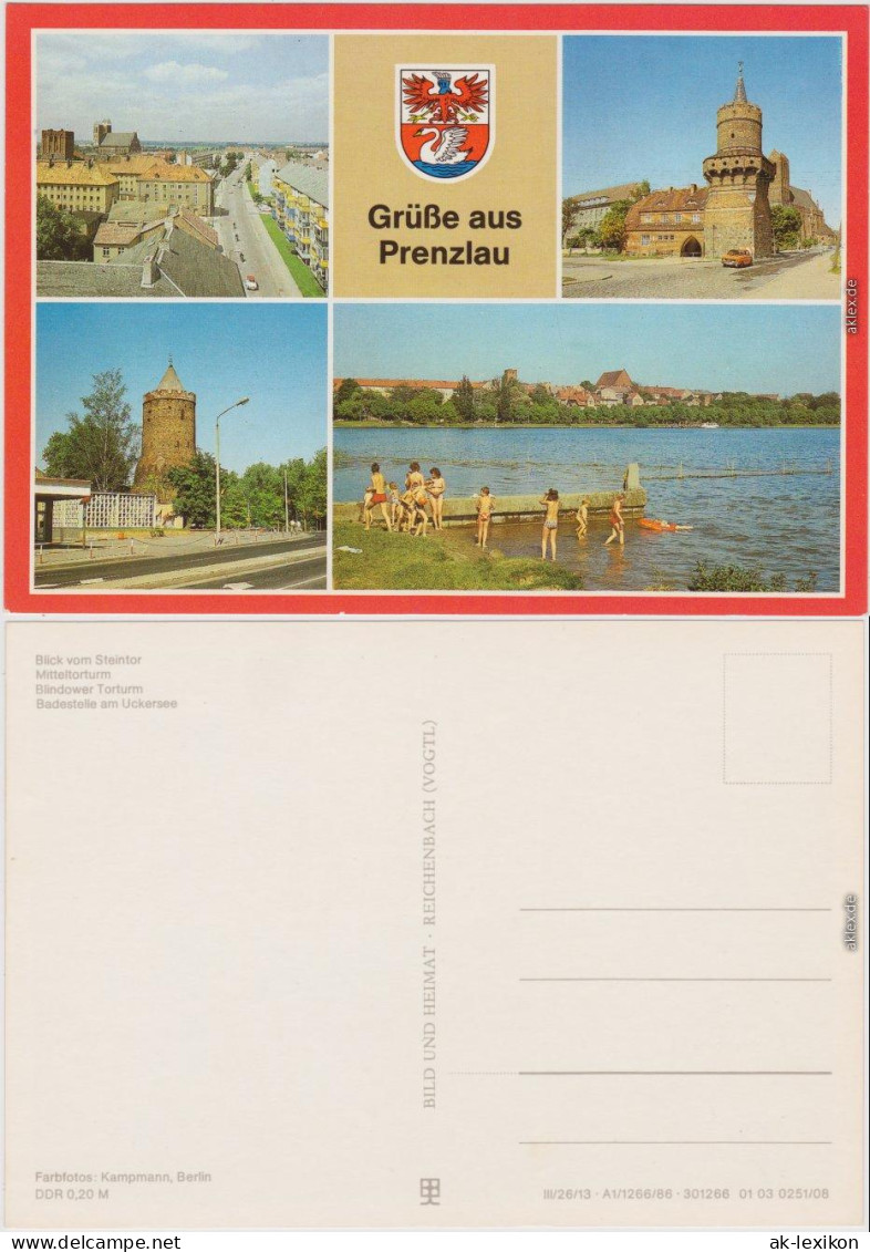 Prenzlau   Steintor, Mitteltorturm, Blindower Turm, Badestelle Uckersee 1986 - Prenzlau