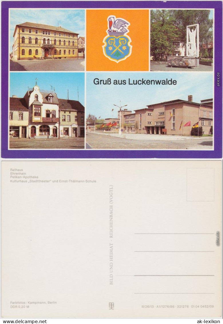 Luckenwalde Rathaus, Ehrenhain, Pelikan-Apotheke, Kulturhaus, Schule 1986 - Luckenwalde