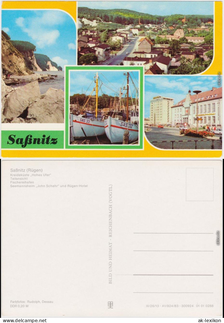 Sassnitz Saßnitz Kreideküste, Teilansicht, Fischereihafen, Seemannsheim 1983 - Sassnitz