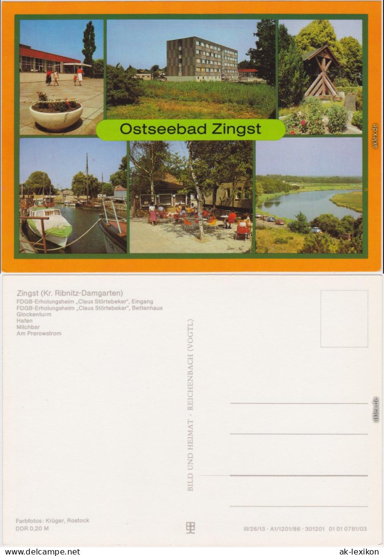 Zingst-Darss FDGB-Erholungsheime, Glockenturm, Hafen, Milchbar Prerowstrom 1986 - Zingst