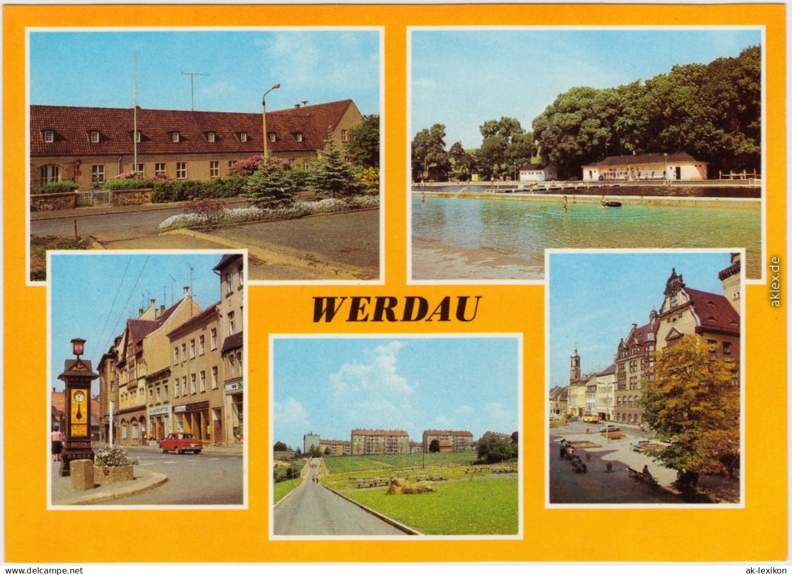 Werdau Sportschule, Bad, August-Bebel-Straße, Neubauten, Markt 1981 - Werdau