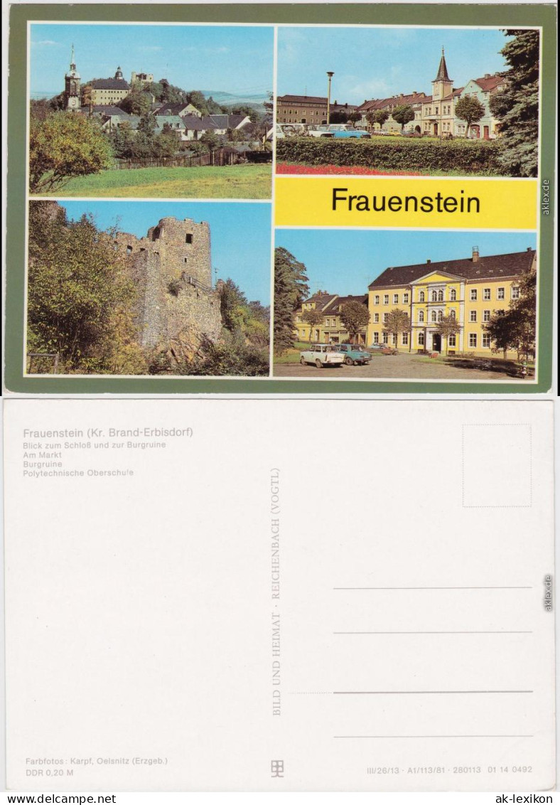 Frauenstein (Erzgebirge) Blick Zum Schloß Und Zur Burgruine, Am Markt,  1981 - Frauenstein (Erzgeb.)