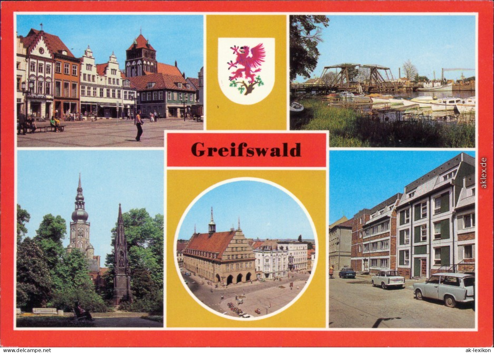 Greifswald Platz Freundschaft, Wiecker Brücke, Rubenowdenkmal, Knopfstraße 1983 - Greifswald