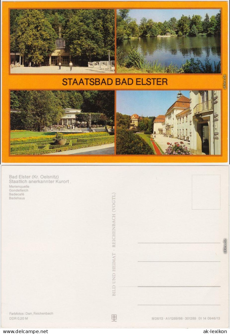 Ansichtskarte Bad Elster Marienquelle, Gondelteich, Badecafé, Badehaus 1986 - Bad Elster