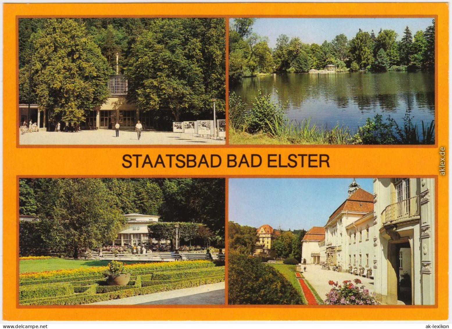 Ansichtskarte Bad Elster Marienquelle, Gondelteich, Badecafé, Badehaus 1986 - Bad Elster