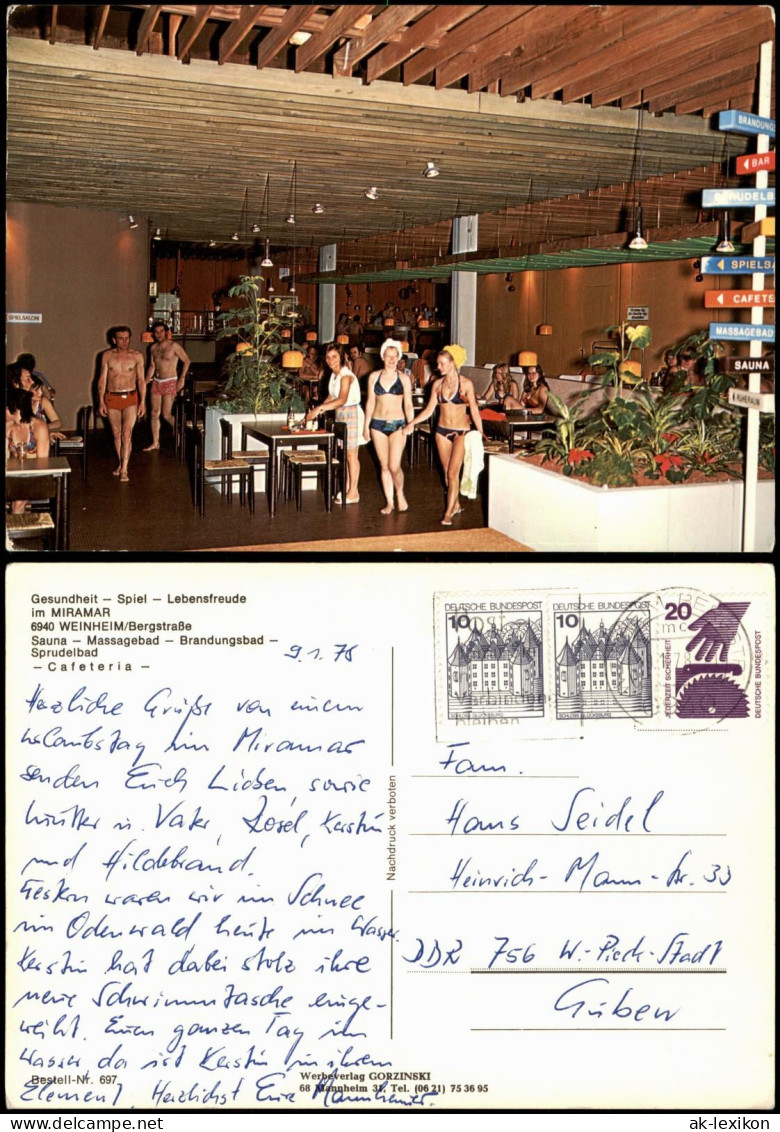 Ansichtskarte Weinheim (Bergstraße) Schwimmbad Miramar, Cafetaria 1978 - Weinheim