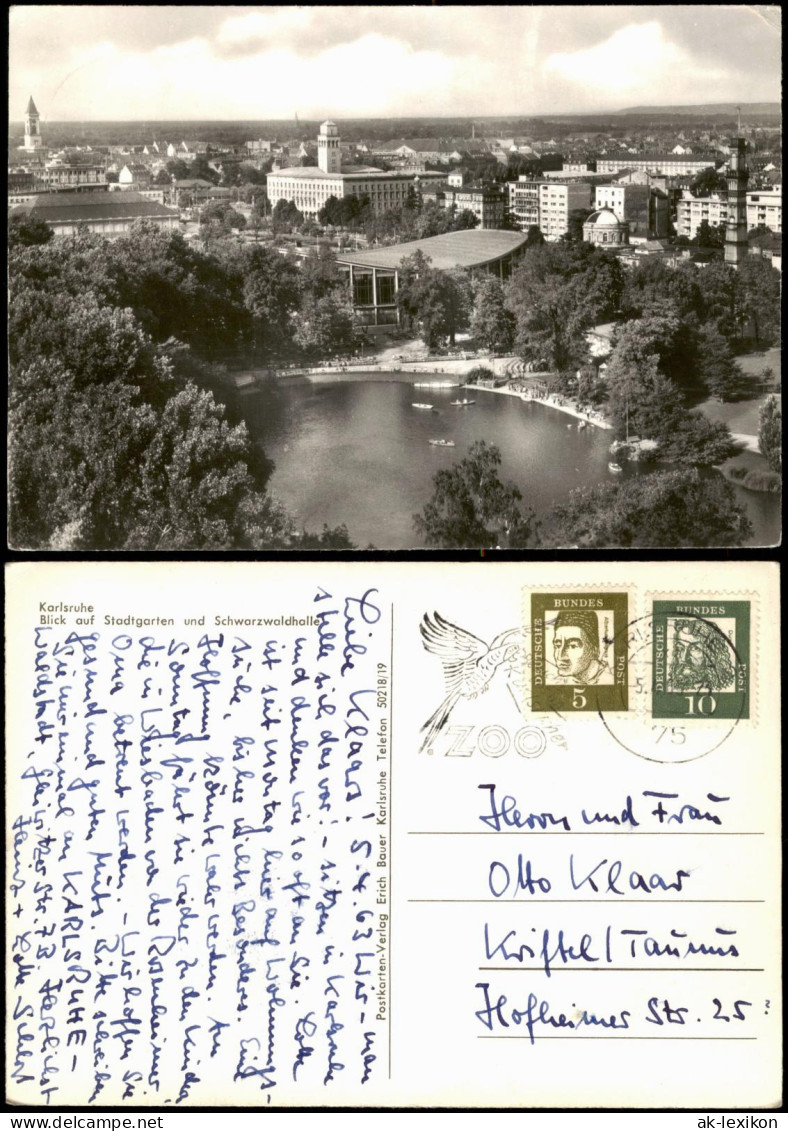 Ansichtskarte Karlsruhe Blick Auf Stadtgarten Und Schwarzwaldhalle 1963 - Karlsruhe