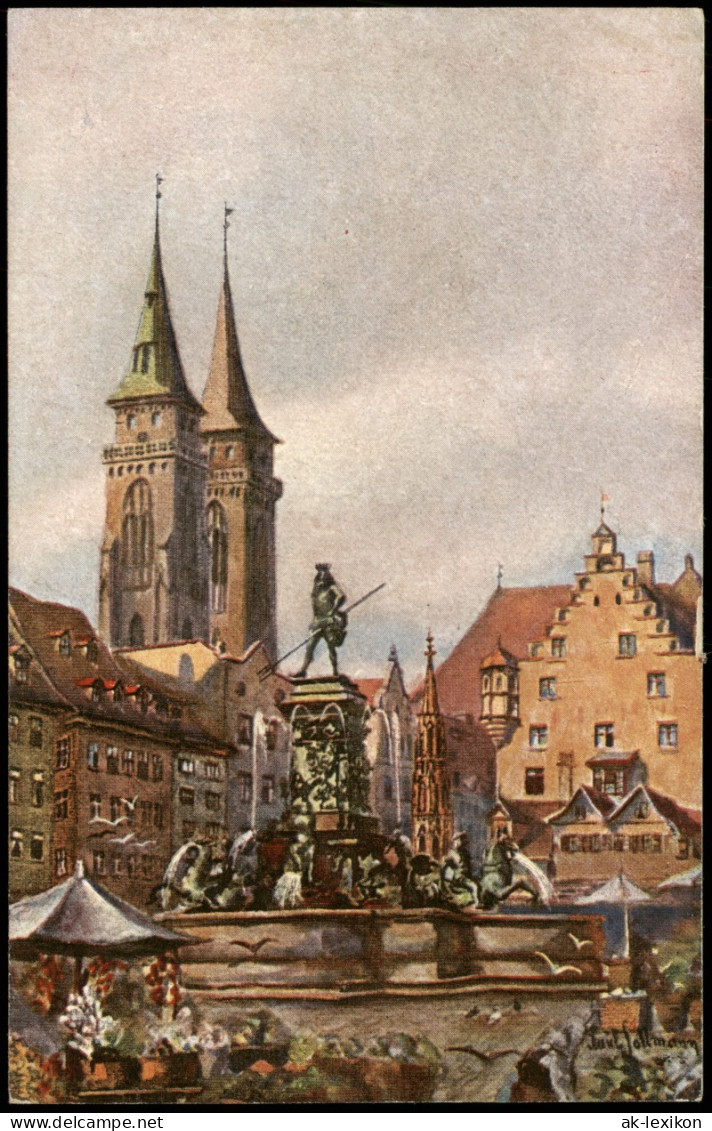 Ansichtskarte Nürnberg Künstlerkarte Partie Am Neptunbrunnen 1910 - Nuernberg