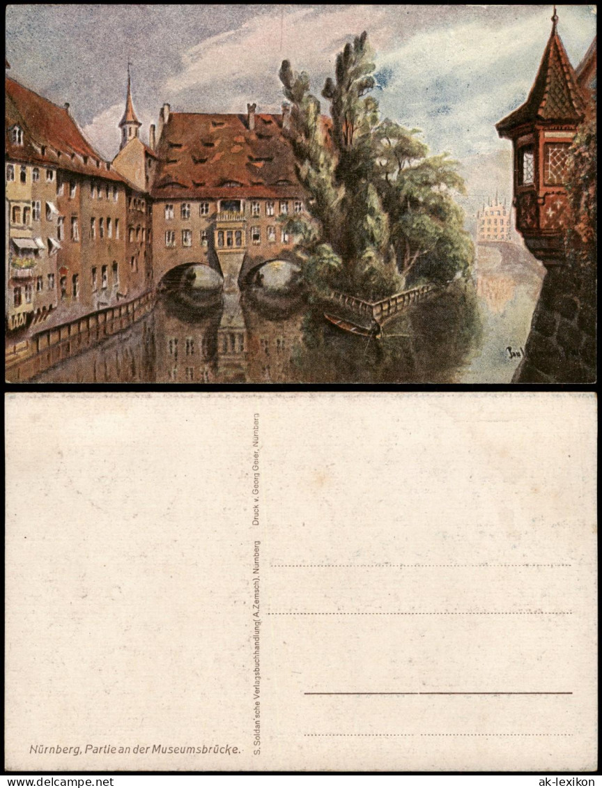 Ansichtskarte Nürnberg Museumsbrücke, Künstlerkarte 1910 - Nuernberg