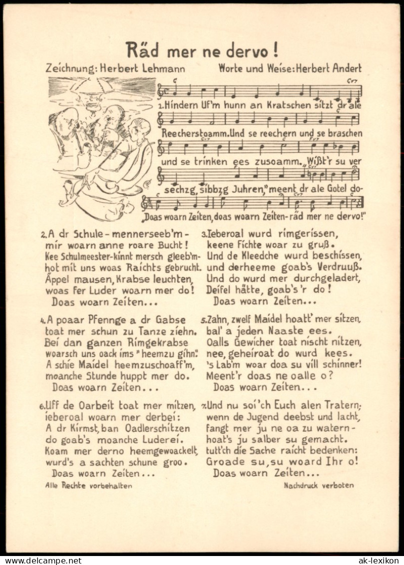 Räd Mer Ne Dervo! Liedkarte Lied-Text Zeichnung H. Lehmann 1930 - Musique