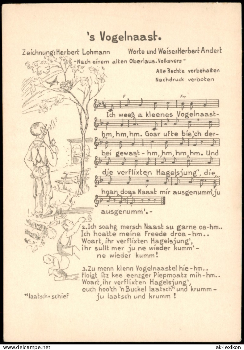 Liedkarte "s Vogelnaast" Zeichnung Herbert Lehmann Worte   Herbert Andert 1930 - Muziek