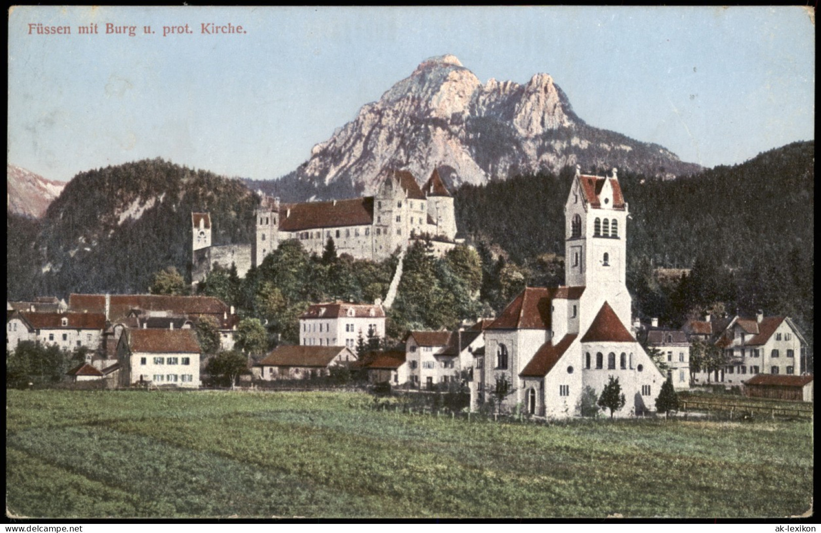 Ansichtskarte Füssen Panorama-Ansicht Mit Burg Und Prot. Kirche 1910 - Füssen