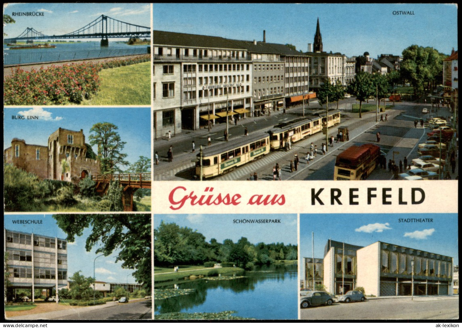 Krefeld Crefeld Mehrbild-AK Mit Burg Linn, Tram Haltestelle  Webeschule  1975 - Krefeld