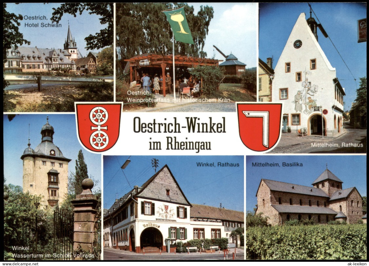 Oestrich-Winkel Mehrbild-AK Ortsansichten U.a. Rathaus, Hotel Schwan Uvm. 1980 - Oestrich-Winkel