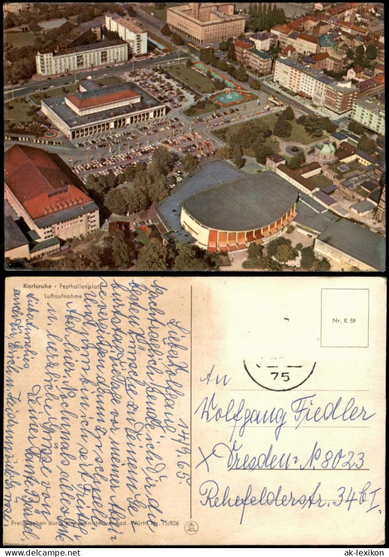 Ansichtskarte Karlsruhe Luftbild Festhallenplatz 1965 - Karlsruhe