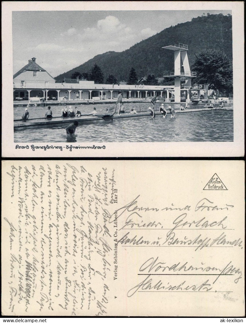 Ansichtskarte Bad Harzburg Schwimmbad Sprungturm 1933 - Bad Harzburg