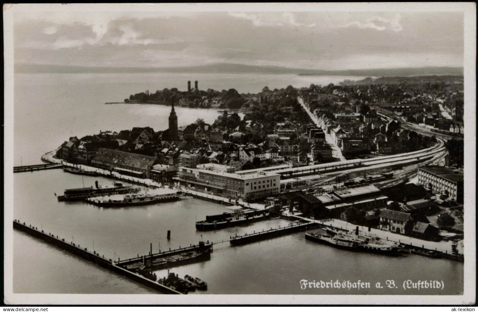 Ansichtskarte Friedrichshafen Luftbild Hafen Bahnhof 1937 - Friedrichshafen