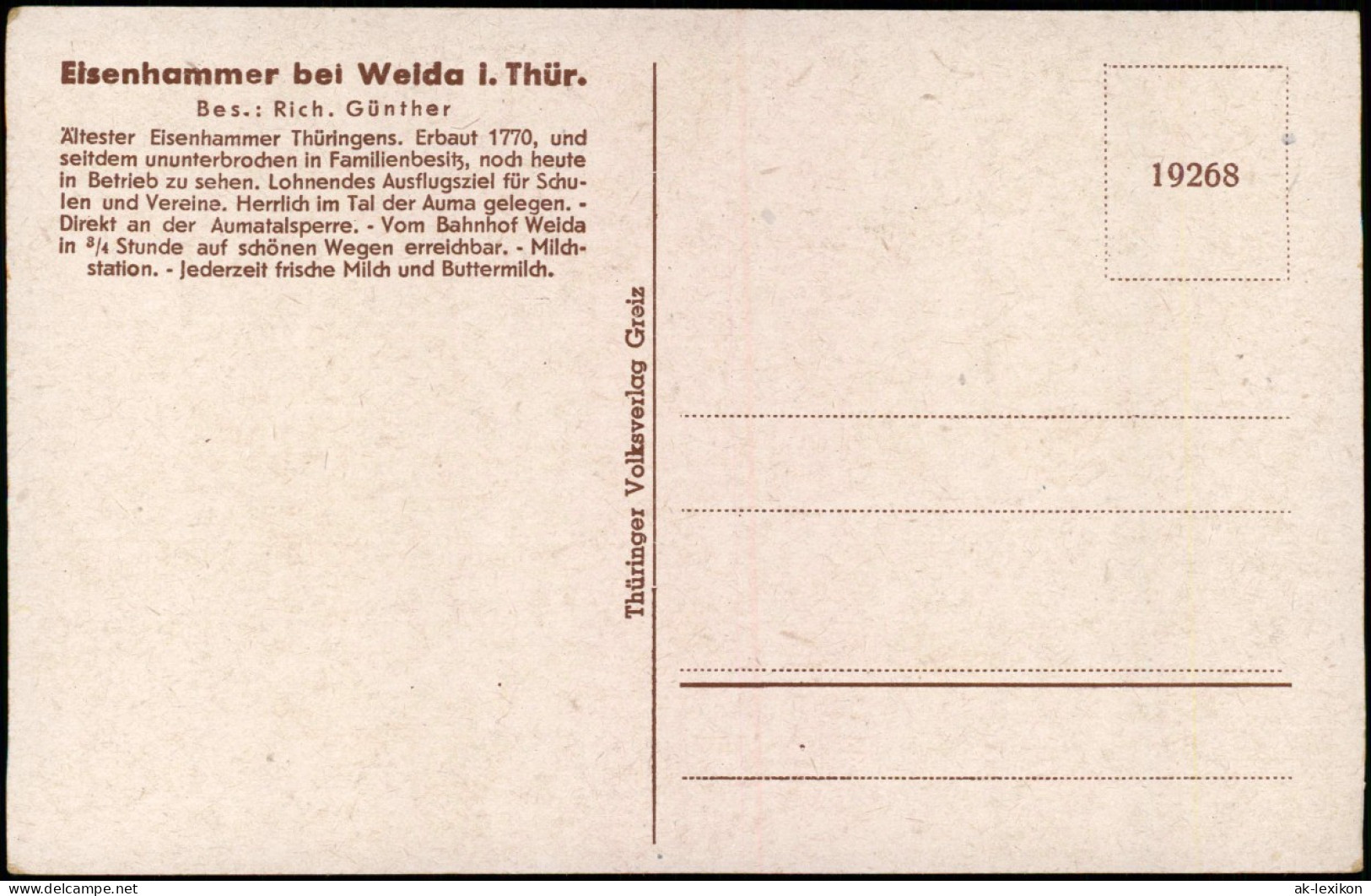 Ansichtskarte Weida (Thüringen) Der Eisenhammer Im Aumatal 1954 - Weida