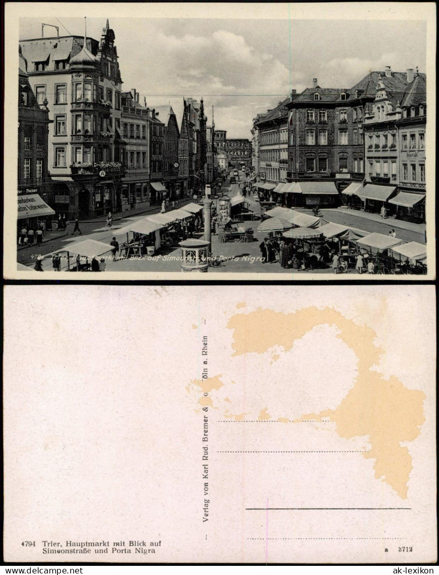 Ansichtskarte Trier Hauptmarkt, Geschäfte Marktbuden Uhr 1935 - Trier