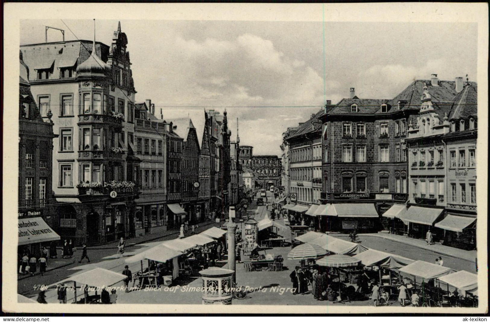 Ansichtskarte Trier Hauptmarkt, Geschäfte Marktbuden Uhr 1935 - Trier