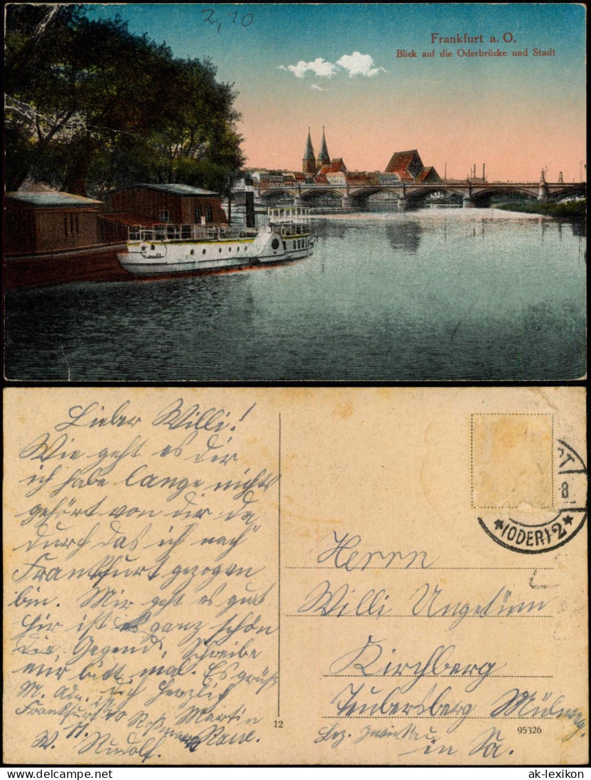 Frankfurt (Oder) Oderbrücke Und Stadt, Dampfer Anlegestelle 1915 - Frankfurt A. D. Oder