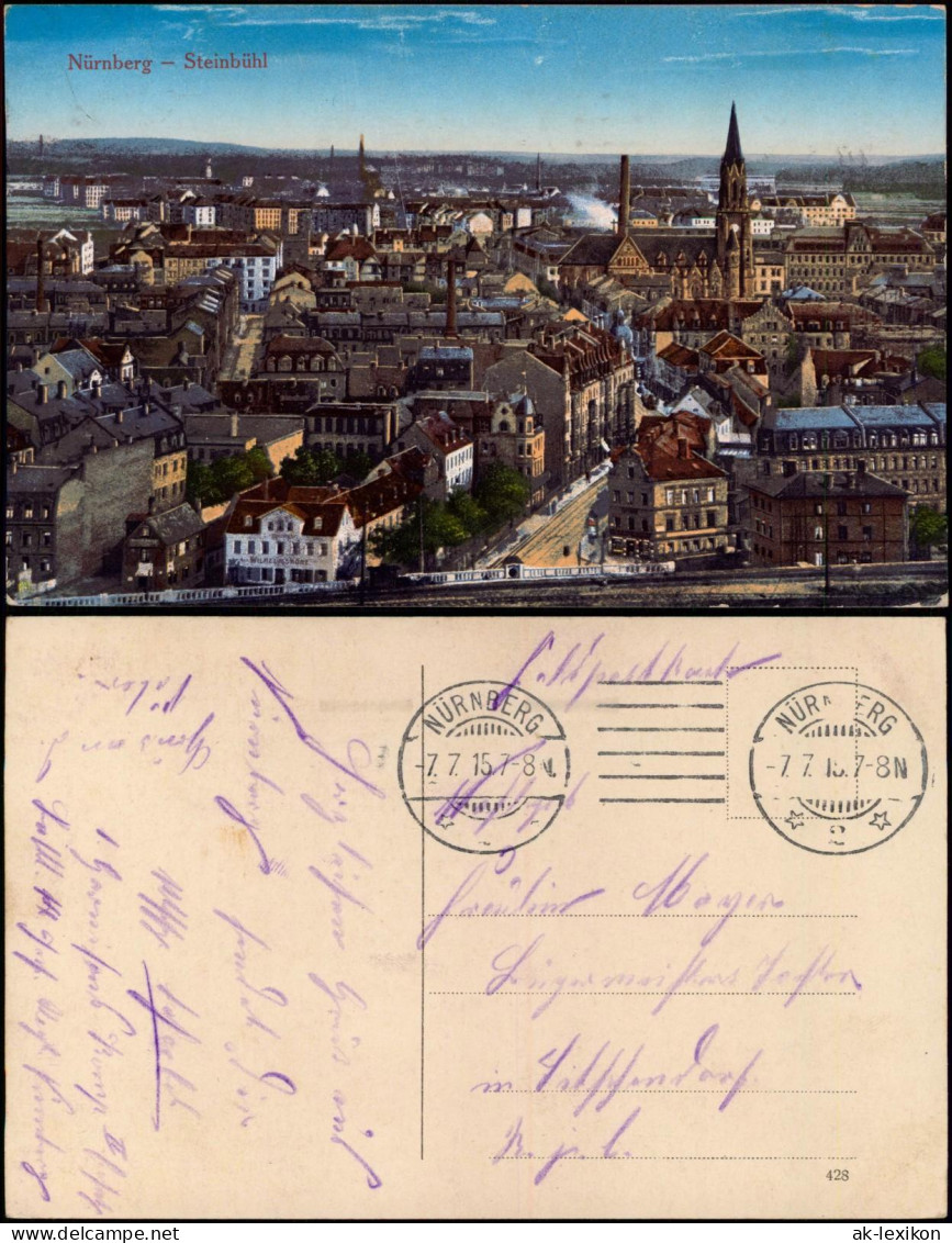 Ansichtskarte Steinbühl-Nürnberg Stadtpartie, Straße, Fabrik 1915 - Nuernberg