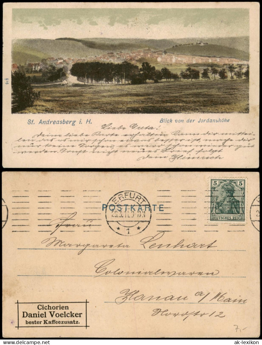 Ansichtskarte Sankt Andreasberg-Braunlage Blick Von Der Jordanshöhe 1911 - St. Andreasberg