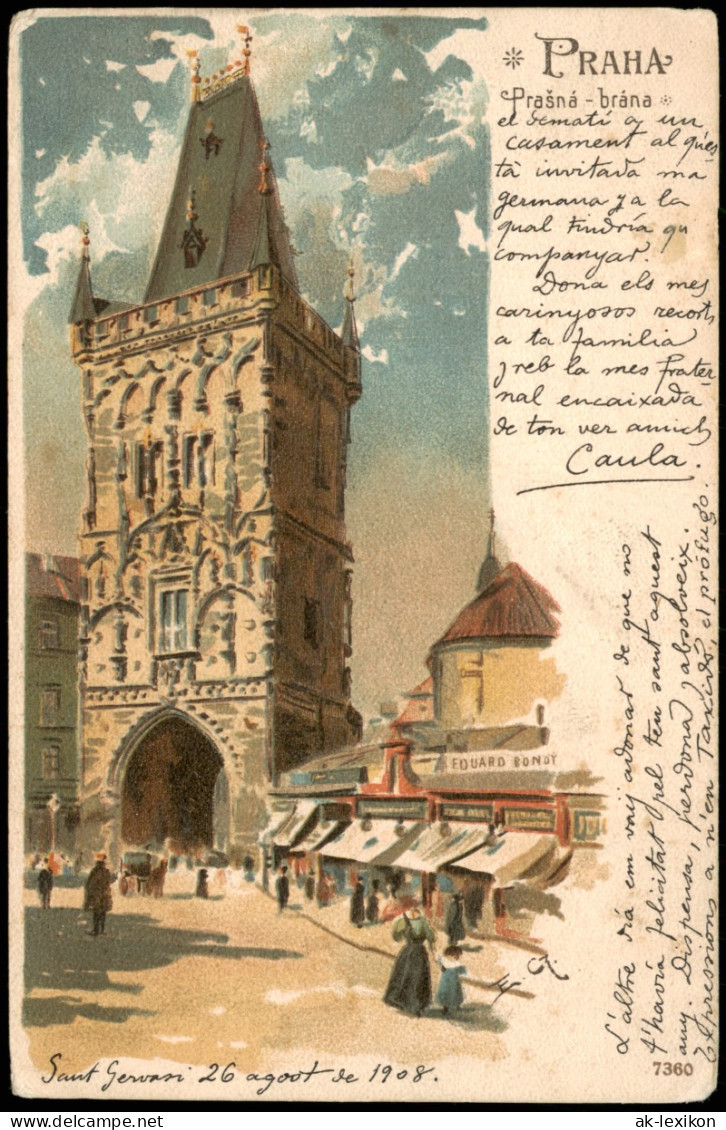 Postcard Prag Praha Straßen-Ansicht Künstlerkarte 1910 - República Checa