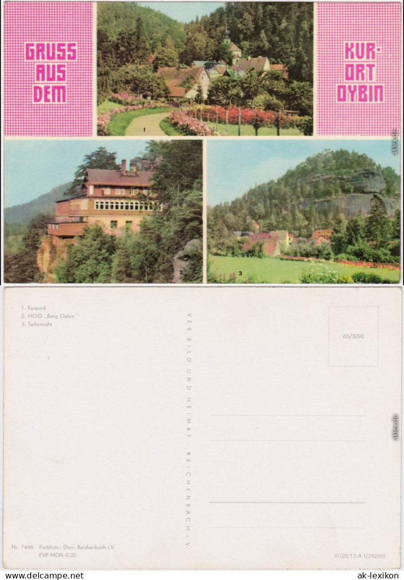 Ansichtskarte Oybin 1. Kurpark 2. HOG "Berg Oybin" 3. Teilansicht 1965 - Oybin