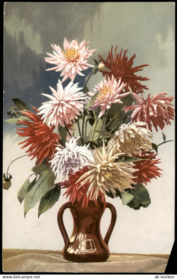 Ansichtskarte  Botanik :: Blumen Bunter Strauß In Goldvase Photochromie 1912 - Sonstige & Ohne Zuordnung