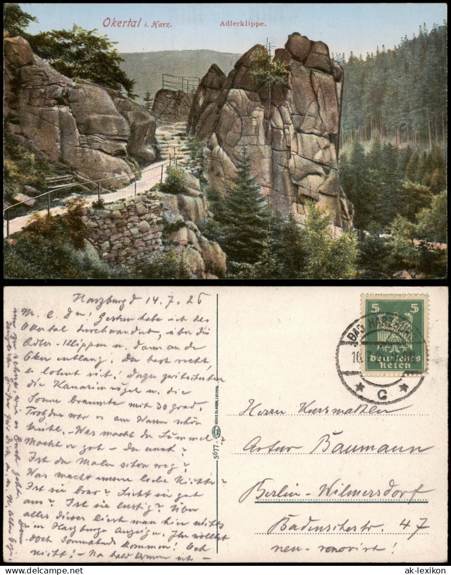 Oker-Goslar Okertal Harz Partie A.d. Adlerklippe Fels-Formation 1926 - Goslar