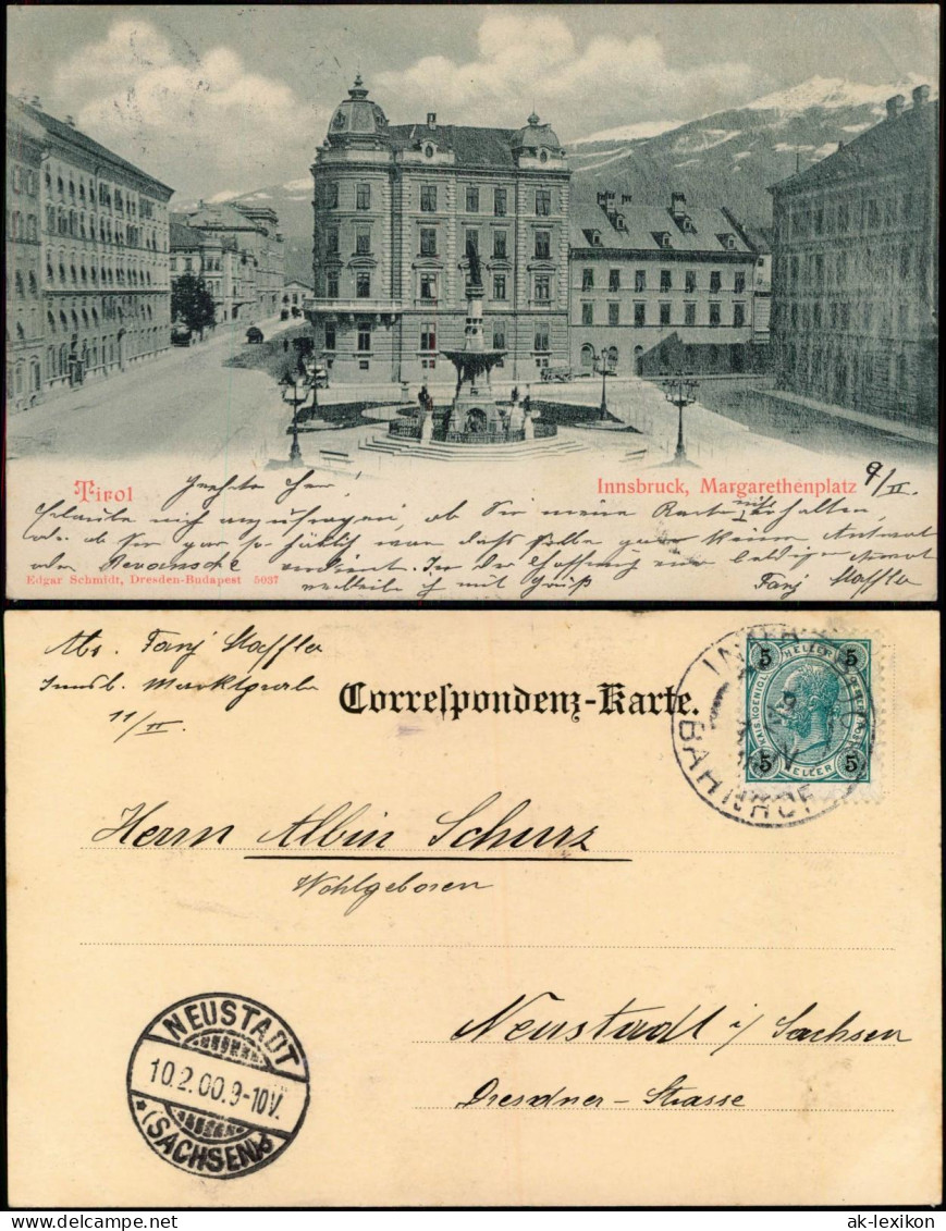 Ansichtskarte Innsbruck Margarethenplatz 1900  Gel, A-Stempel Neustadt Sachsen - Innsbruck