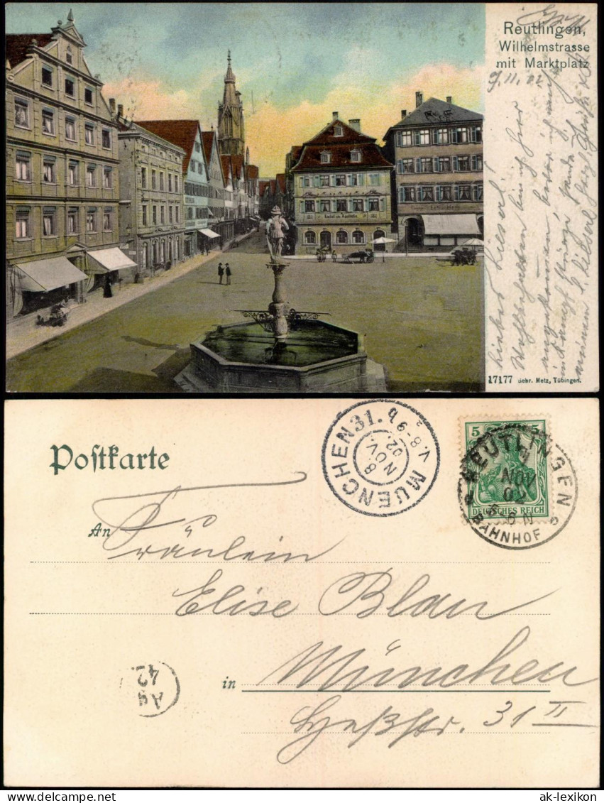 Ansichtskarte Reutlingen Wilhelmstrasse Mit Marktplatz 1902 - Reutlingen