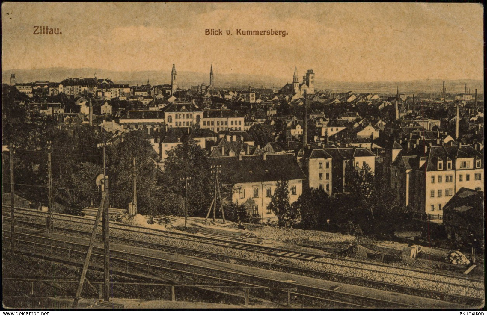 Ansichtskarte Zittau Blick V. Kummersberg, Bahnstrecke 1919 - Zittau