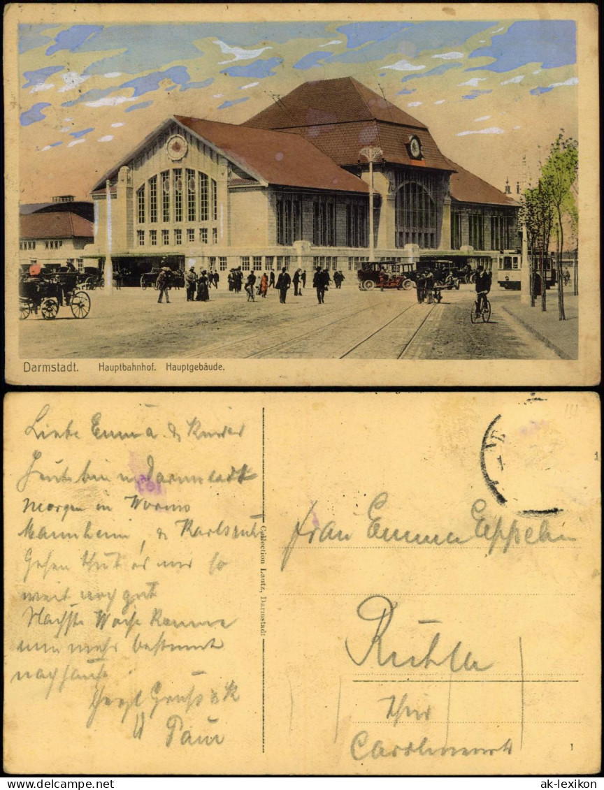 Ansichtskarte Darmstadt Bahnhof, Belebt - Künstlerkarte 1913 - Darmstadt