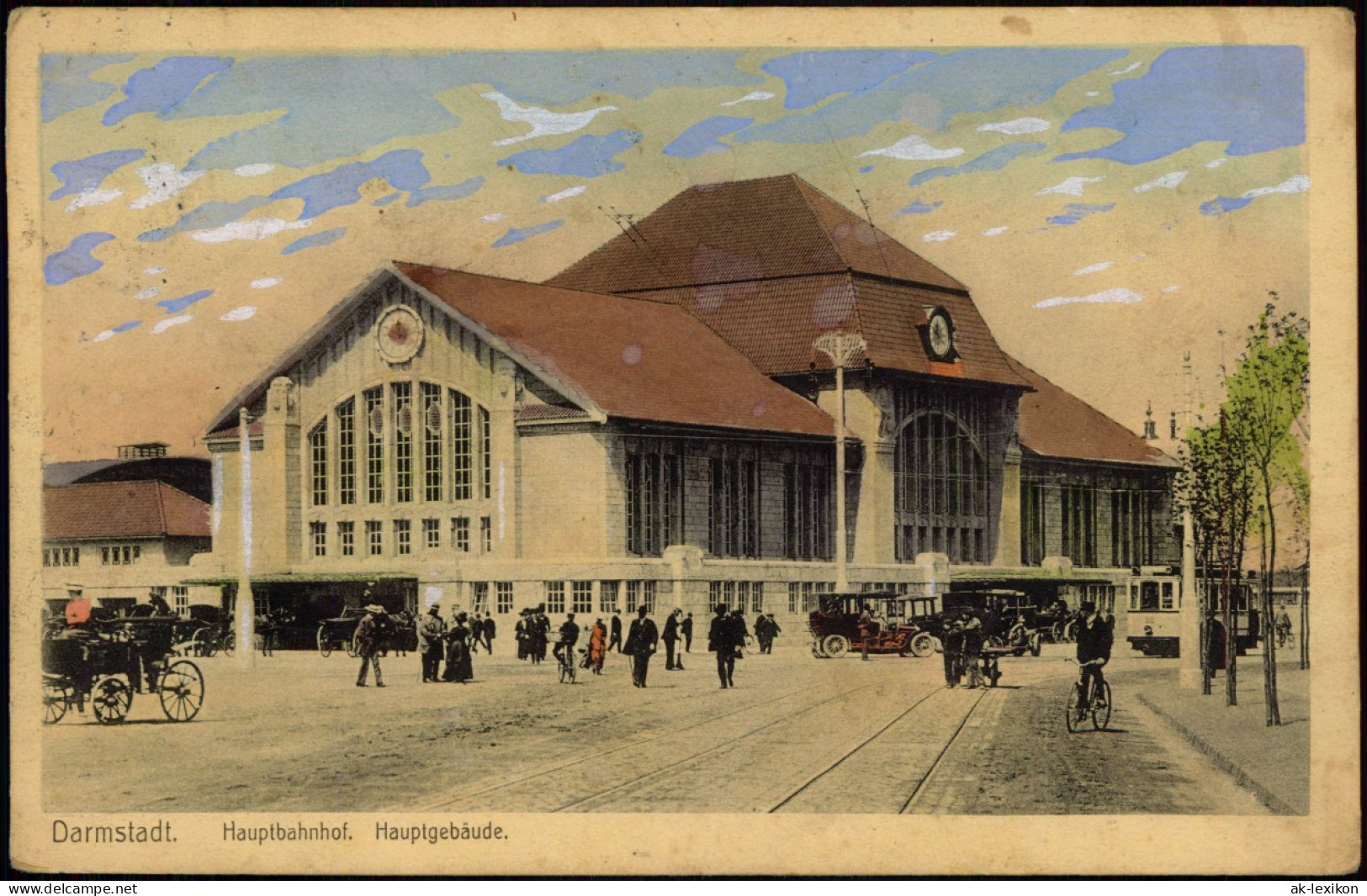 Ansichtskarte Darmstadt Bahnhof, Belebt - Künstlerkarte 1913 - Darmstadt