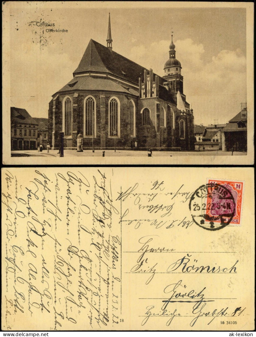 Ansichtskarte Cottbus Oberkirche 1922  Gel. Stempel Cottbus - Cottbus