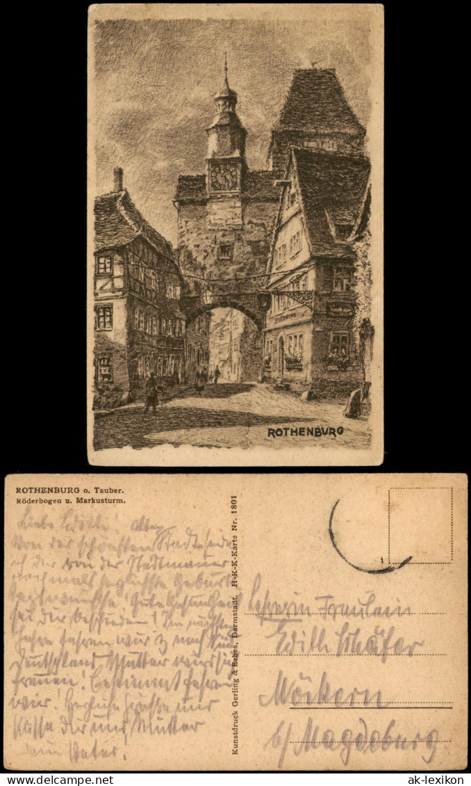 Rothenburg Ob Der Tauber Röderbogen Markusturm (Künstlerkarte, Zeichnung) 1925 - Rothenburg O. D. Tauber