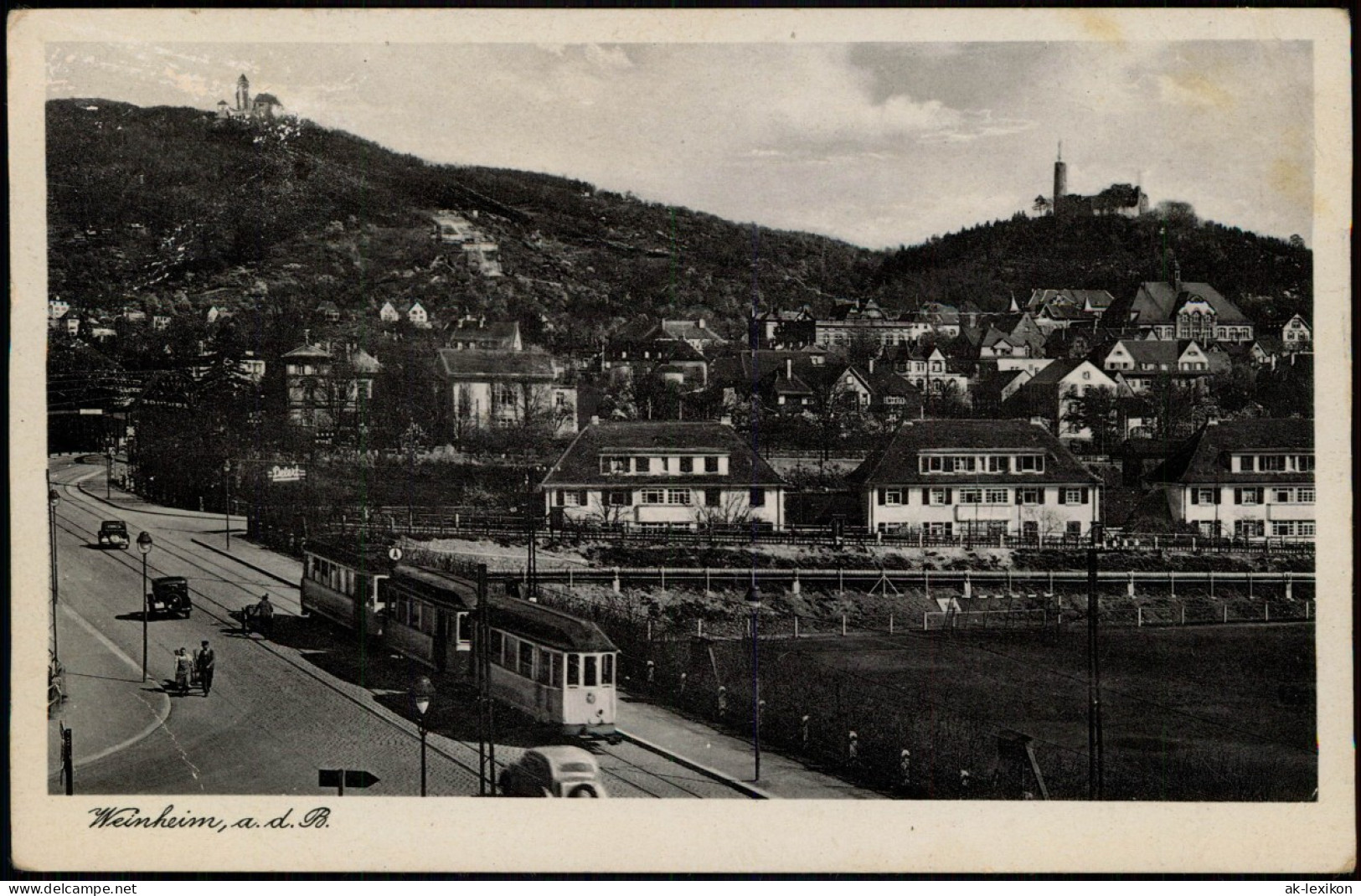 Ansichtskarte Weinheim (Bergstraße) Straße, Straßenbahn 1957 - Weinheim