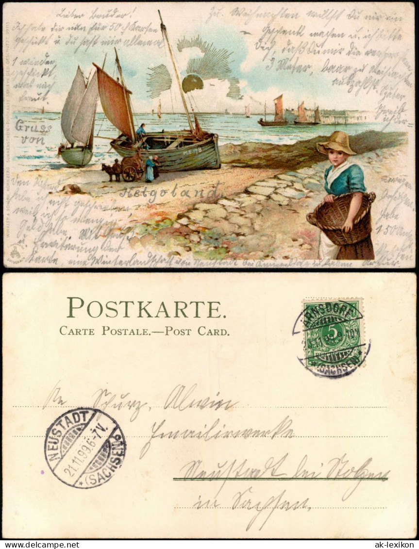Ansichtskarte  Künstlerkarte Goldsonne Frau Schiffe Meer 1899 - Antes 1900